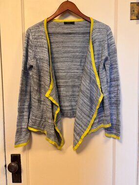 THML Open Waterfall Sweater Cotton Blend Grey Marl with Neon Yellow Trim -M-